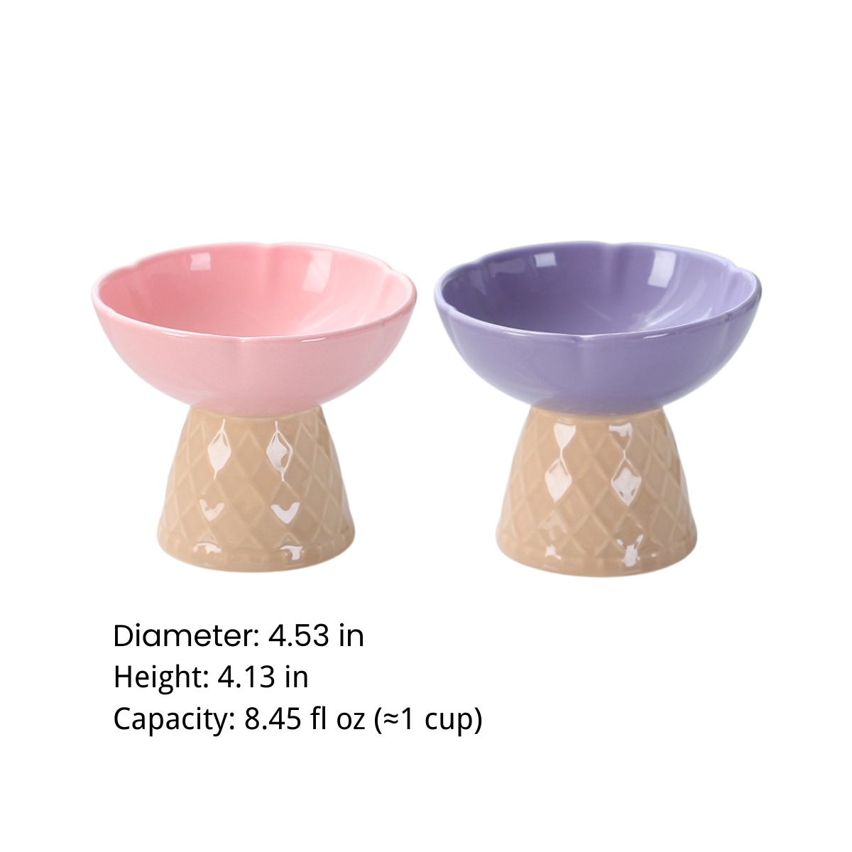 Elevated Ceramic Cat Bowl Ice Cream Design Non-Slip Pet Food & Water Dish for Cats & Small Pets