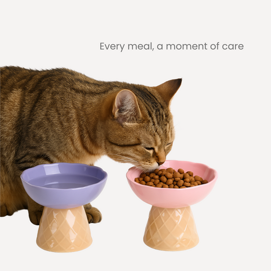 Elevated Ceramic Cat Bowl Ice Cream Design Non-Slip Pet Food & Water Dish for Cats & Small Pets