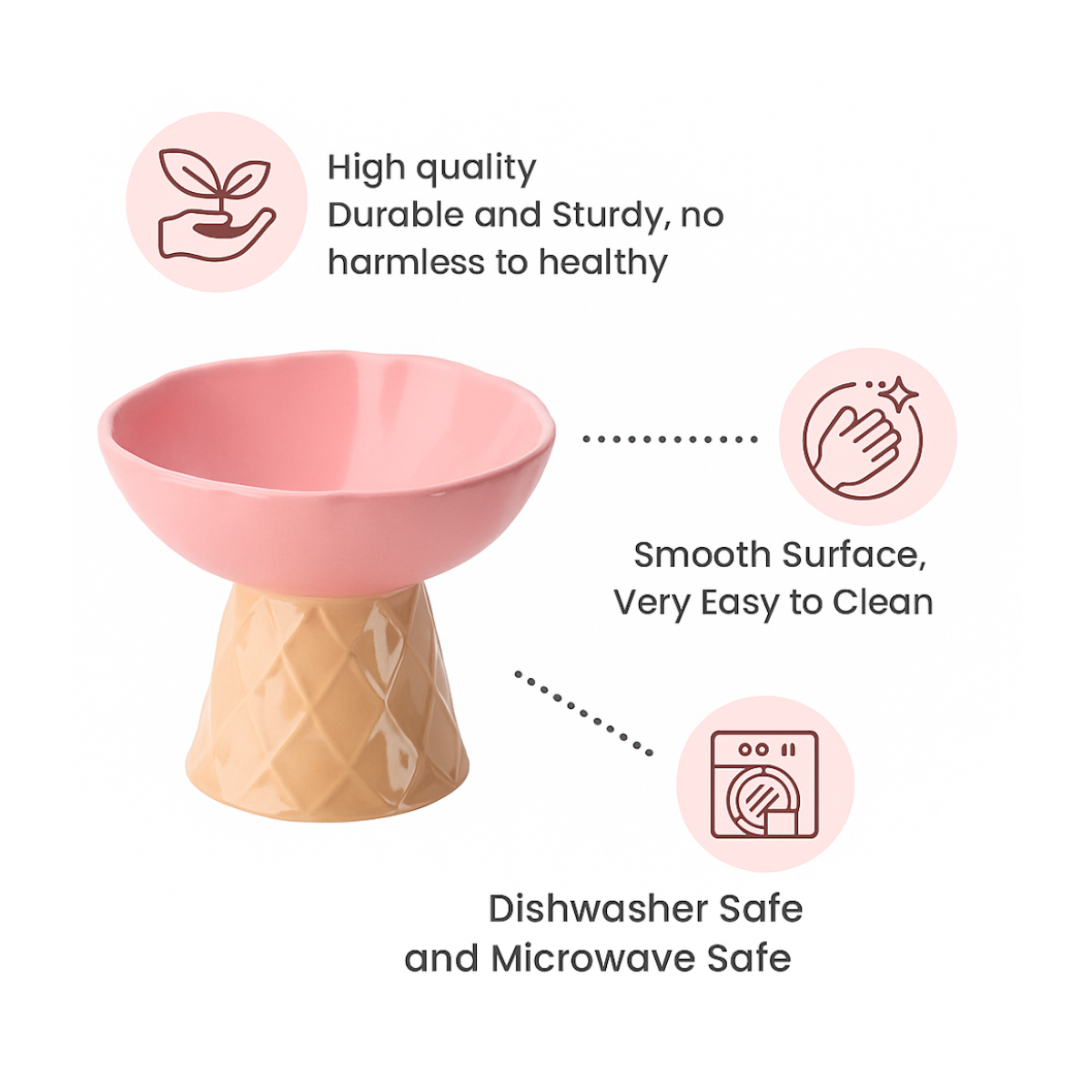 Elevated Ceramic Cat Bowl Ice Cream Design Non-Slip Pet Food & Water Dish for Cats & Small Pets