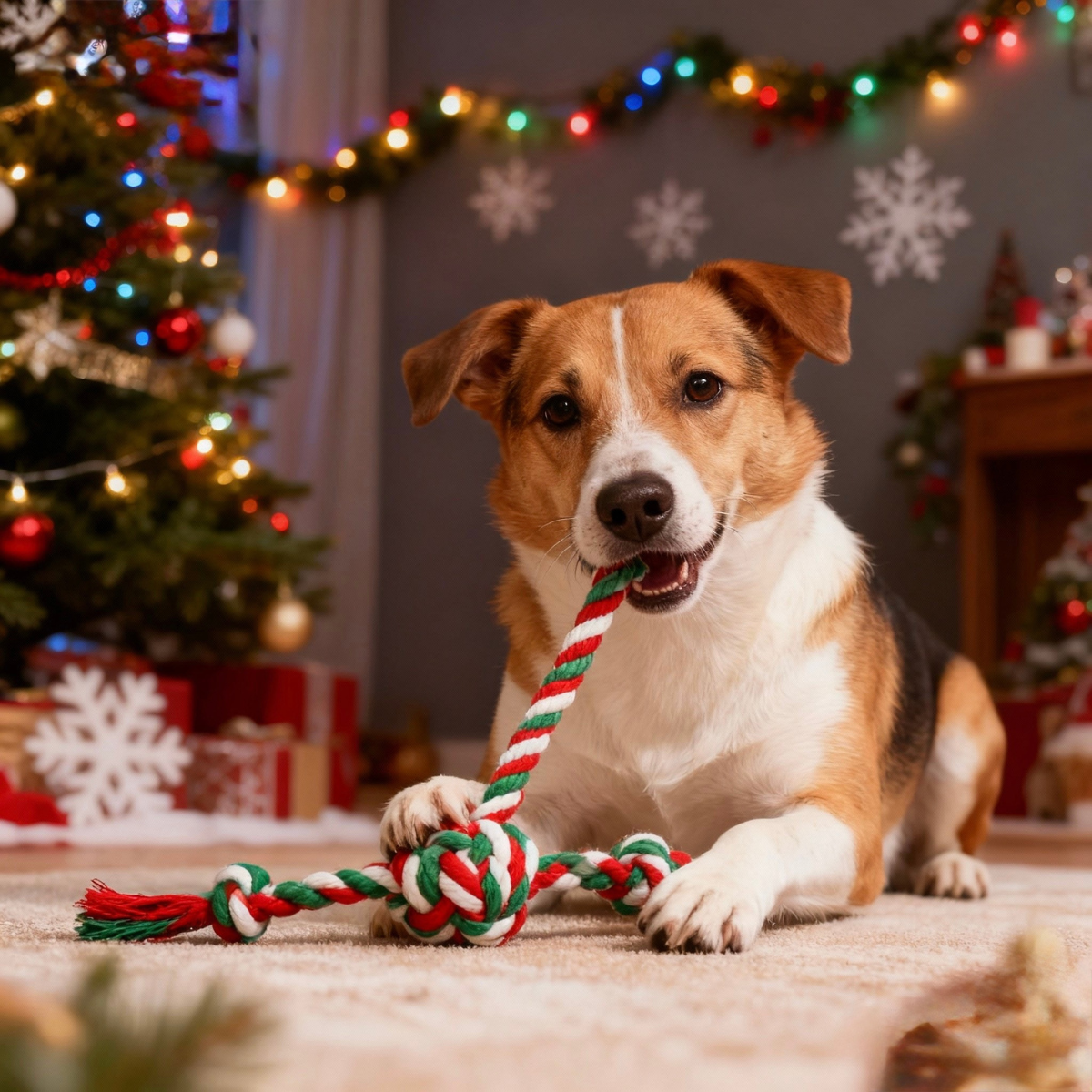 5PCS Christmas Rope Dog Toys Set – Durable Chew & Tug Toys for Small to Large Dogs, Holiday Gift Bundle