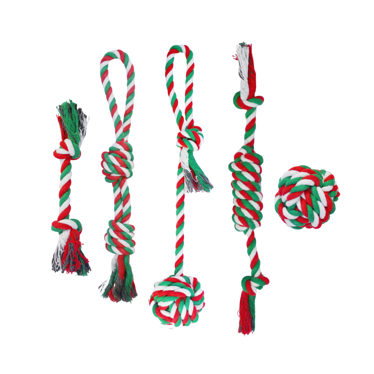 5PCS Christmas Rope Dog Toys Set – Durable Chew & Tug Toys for Small to Large Dogs, Holiday Gift Bundle